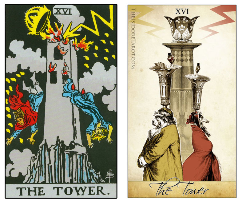 The Isidore Tarot compared to the Rider Waite Smith - The Tower