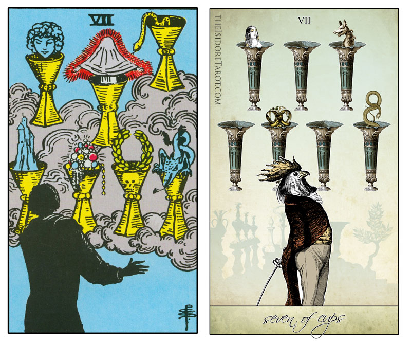 The Isidore Tarot compared to the Rider Waite Smith - Seven of Cups