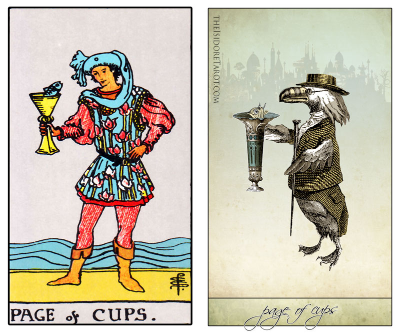 The Isidore Tarot compared to the Rider Waite Smith - The Page of Cups